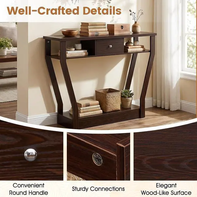Alt view image 7 of 7 - BestComfort 47'' Narrow Console Table with Drawer, 3-Tier Wooden Entryway Accent with Open Shelves, Multi-Purpose Sofa Table for Living Room Hallway - Easy Assembly & Storage (Coffee)