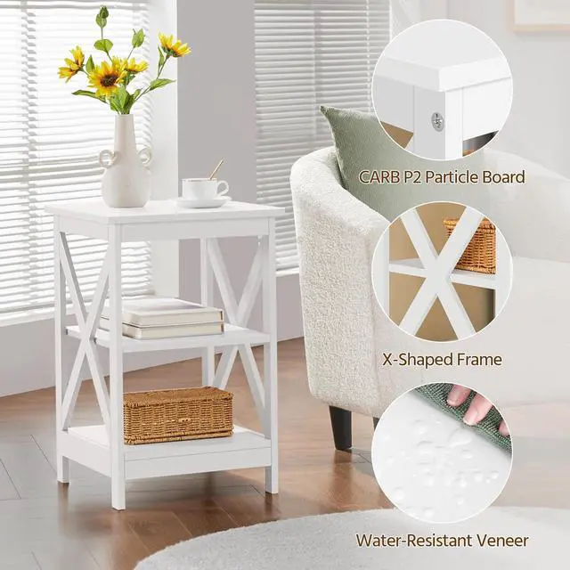 Alt view image 5 of 7 - Yaheetech White End Tables Set of 2, 3-Tier Side Tables for Living Room