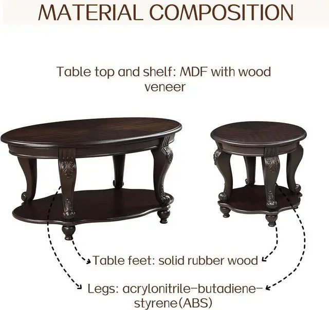 Alt view image 5 of 7 - LKTART 42" Vintage Oval Coffee Table with Real Wood Veneer Top & Shelf, Antique Carved Legs with Solid Wood Feet, Elegant Center Table for Living Room, Espresso