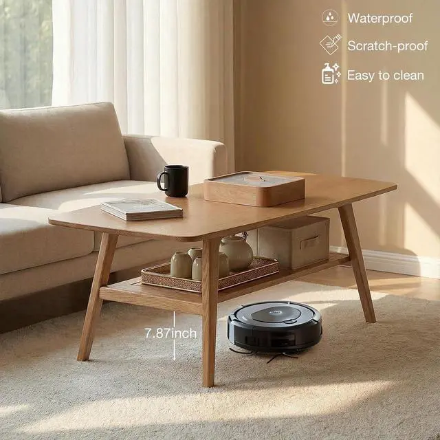 Alt view image 5 of 7 - Solid Wood 2-Tier Coffee Table for Living Room (Natural, 47.24")