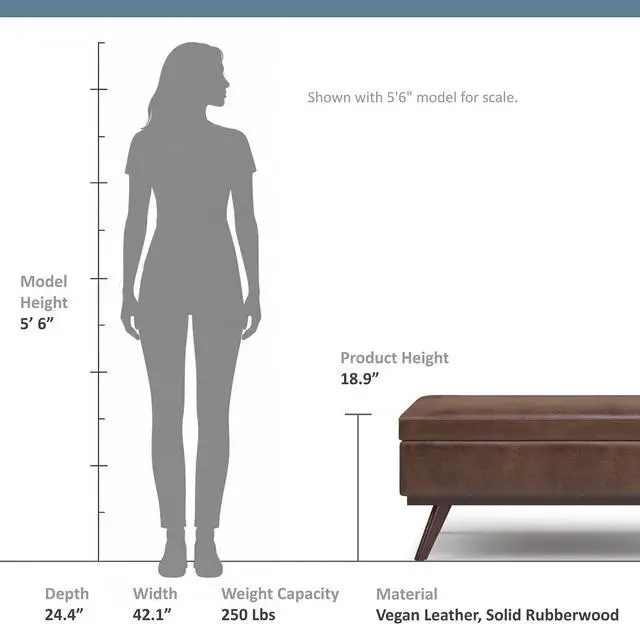 Alt view image 3 of 7 - SIMPLIHOME Owen 42" Wide Vegan Leather Lift Top Ottoman in Chestnut Brown