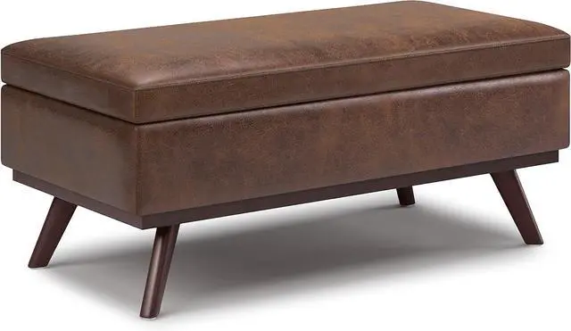 Alt view image 5 of 7 - SIMPLIHOME Owen 42" Wide Vegan Leather Lift Top Ottoman in Chestnut Brown