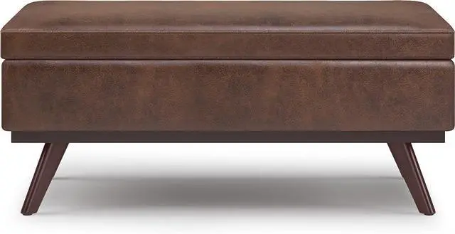 Alt view image 6 of 7 - SIMPLIHOME Owen 42" Wide Vegan Leather Lift Top Ottoman in Chestnut Brown