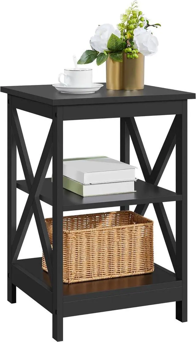 Main image of Yaheetech Black End Table for Living Room 3-Tier X-Frame Small Sofa Side