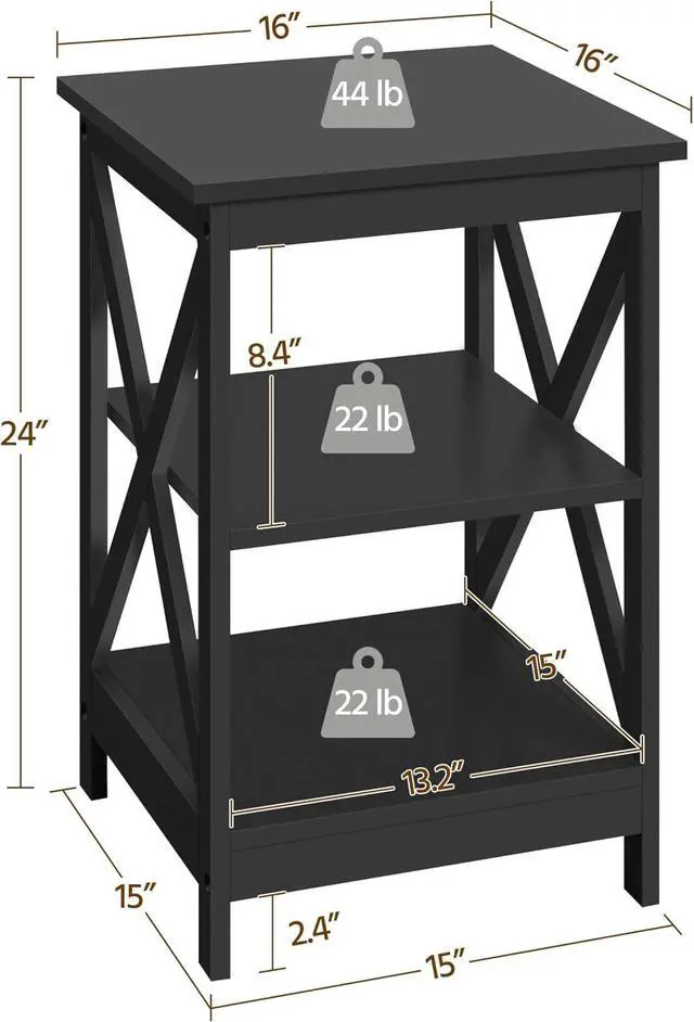 Alt view image 3 of 7 - Yaheetech Black End Table for Living Room 3-Tier X-Frame Small Sofa Side