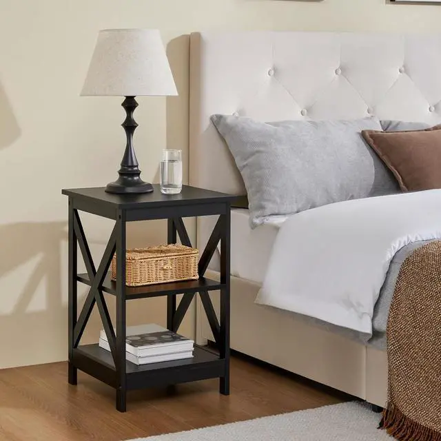 Alt view image 5 of 7 - Yaheetech Black End Table for Living Room 3-Tier X-Frame Small Sofa Side
