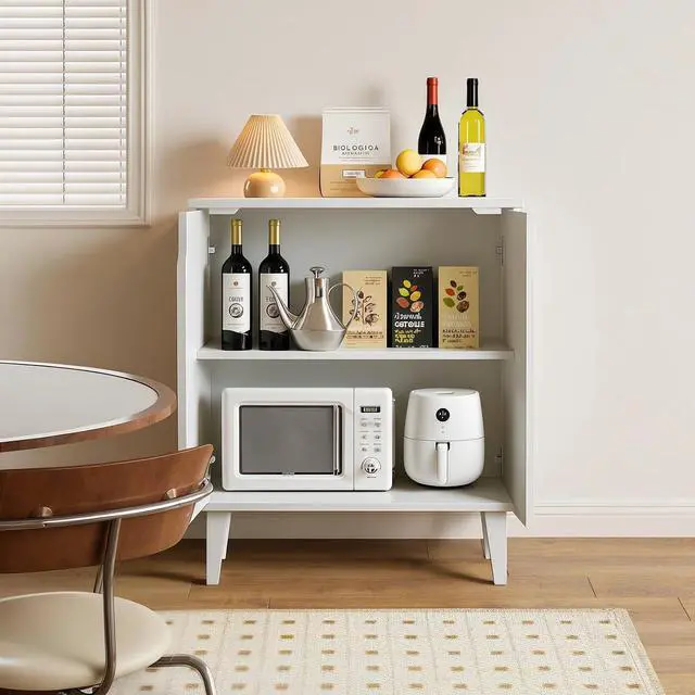 Alt view image 4 of 7 - Panana White Coffee Bar Cabinet, Farmhouse Kitchen Sideboard Buffet Storage Cabinet White Accent Sideboard Buffet Cabinet for Kitchen, Dining Room, Living Room, Hallway
