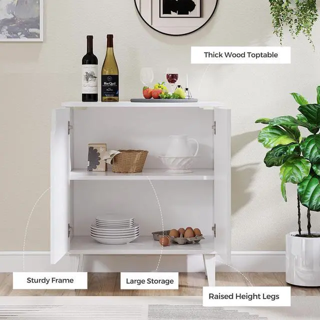 Alt view image 6 of 7 - Panana White Coffee Bar Cabinet, Farmhouse Kitchen Sideboard Buffet Storage Cabinet White Accent Sideboard Buffet Cabinet for Kitchen, Dining Room, Living Room, Hallway
