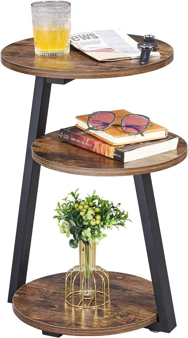Main image of BEWISHOME Small Round Side Table, 3-Tier End Table with Storage Shelves