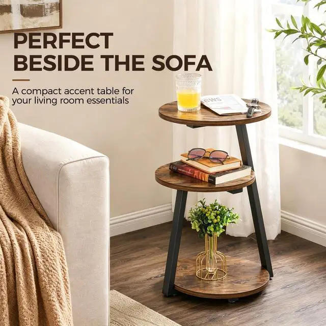 Alt view image 3 of 7 - BEWISHOME Small Round Side Table, 3-Tier End Table with Storage Shelves