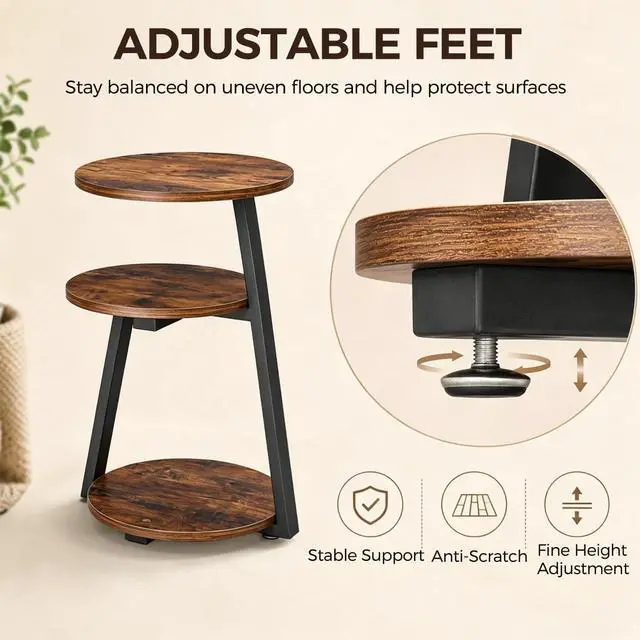 Alt view image 7 of 7 - BEWISHOME Small Round Side Table, 3-Tier End Table with Storage Shelves