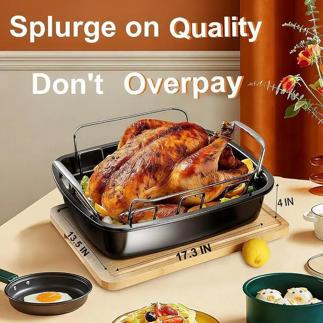 Alt view image 4 of 7 - 25 lb Nonstick Turkey Roasting Pan with w/Rack, 17.3 in, Box Included