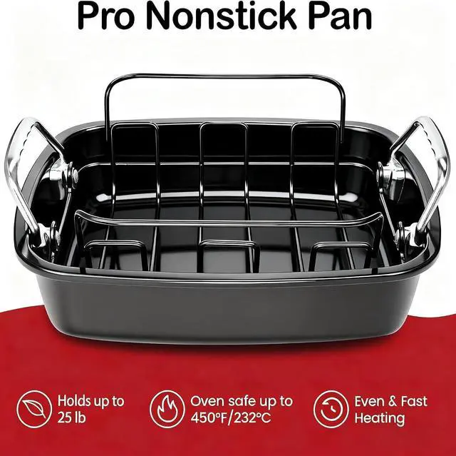 Alt view image 5 of 7 - 25 lb Nonstick Turkey Roasting Pan with w/Rack, 17.3 in, Box Included