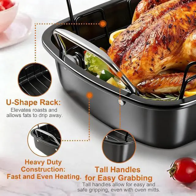 Alt view image 6 of 7 - 25 lb Nonstick Turkey Roasting Pan with w/Rack, 17.3 in, Box Included