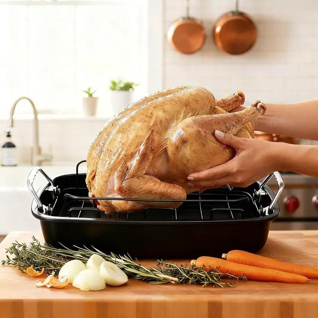 Alt view image 7 of 7 - 25 lb Nonstick Turkey Roasting Pan with w/Rack, 17.3 in, Box Included