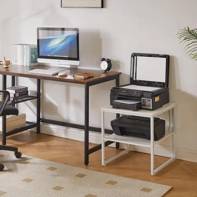 Alt view image 2 of 7 - Aibiju Large End Table for Living Room, Small Table Stand 20 Inch, Fridge Stand Printer Table with Adjustable Shelf, Square Tea Coffee Table for Office White YD-TM153W