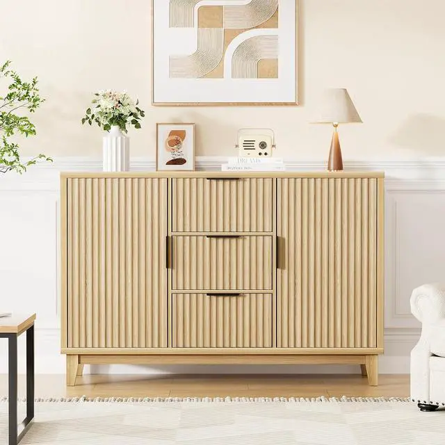 Main image of 47.2" W Storage Cabinet with 3 Drawers, Fluted Buffet Cabinet with Storage