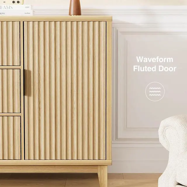 Alt view image 3 of 7 - 47.2" W Storage Cabinet with 3 Drawers, Fluted Buffet Cabinet with Storage