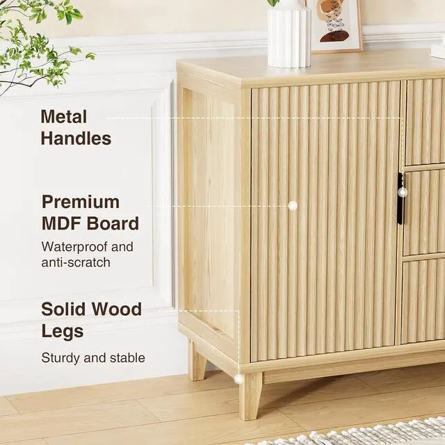 Alt view image 5 of 7 - 47.2" W Storage Cabinet with 3 Drawers, Fluted Buffet Cabinet with Storage