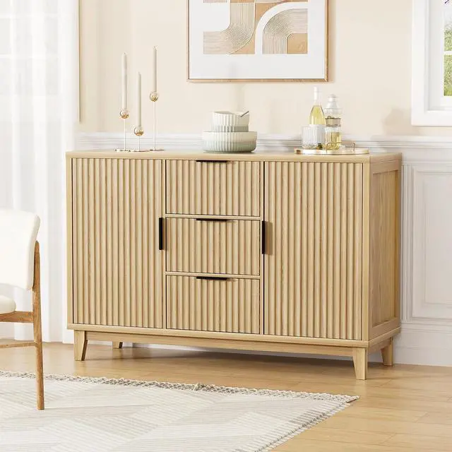 Alt view image 7 of 7 - 47.2" W Storage Cabinet with 3 Drawers, Fluted Buffet Cabinet with Storage