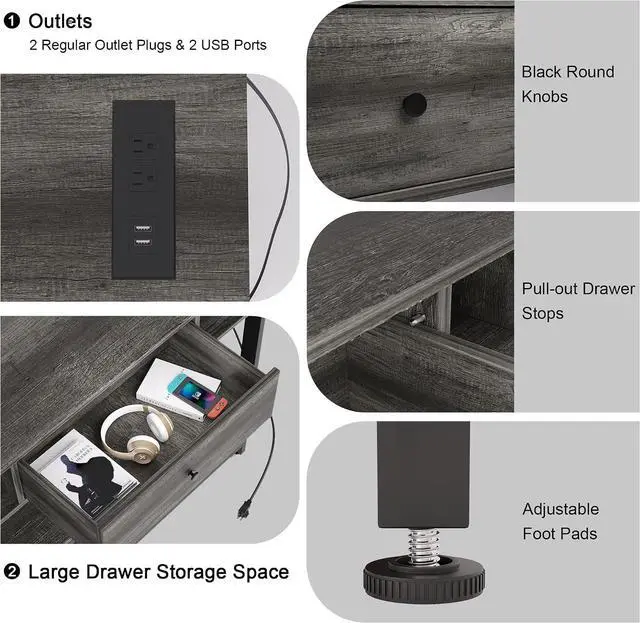 Alt view image 4 of 7 - Mexin 39 Inch Console Table with 2 Outlet and 2 USB Ports, Entryway Table with Drawer and Storage Shelves, Narrow Sofa Table for Living Room and Hallway, Grey Oak