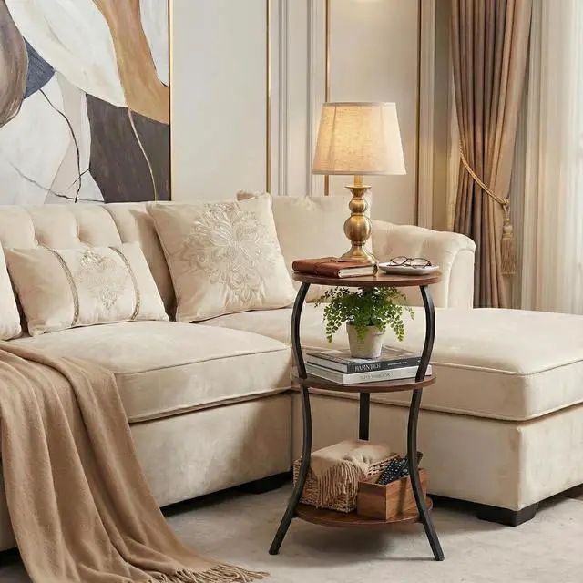 Alt view image 2 of 7 - YEAKOO Vintage Small Round Side Table,3-Tier End Table for Small Spaces
