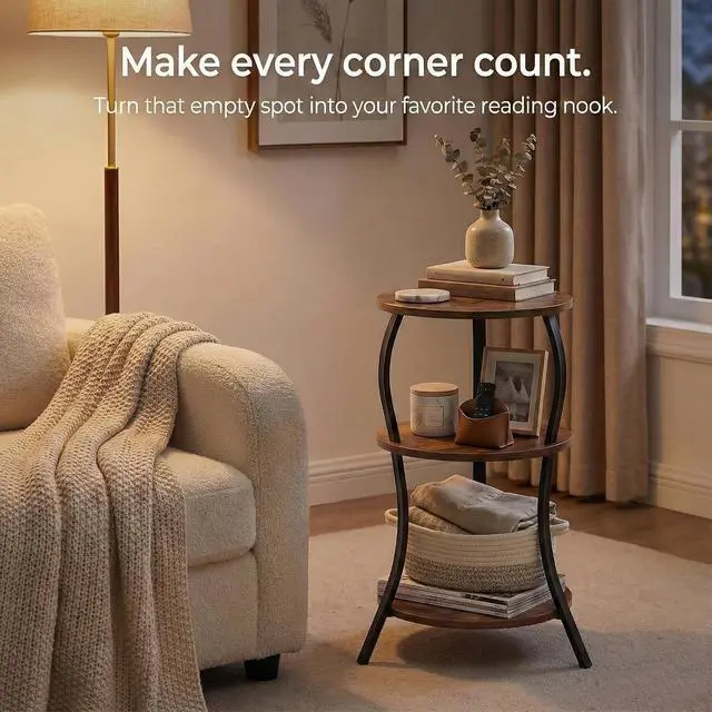 Alt view image 4 of 7 - YEAKOO Vintage Small Round Side Table,3-Tier End Table for Small Spaces