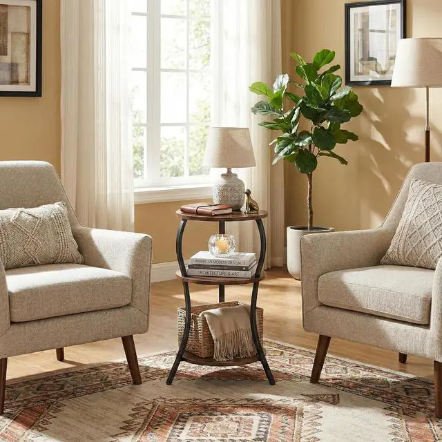 Alt view image 6 of 7 - YEAKOO Vintage Small Round Side Table,3-Tier End Table for Small Spaces