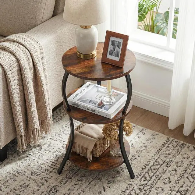 Alt view image 7 of 7 - YEAKOO Vintage Small Round Side Table,3-Tier End Table for Small Spaces