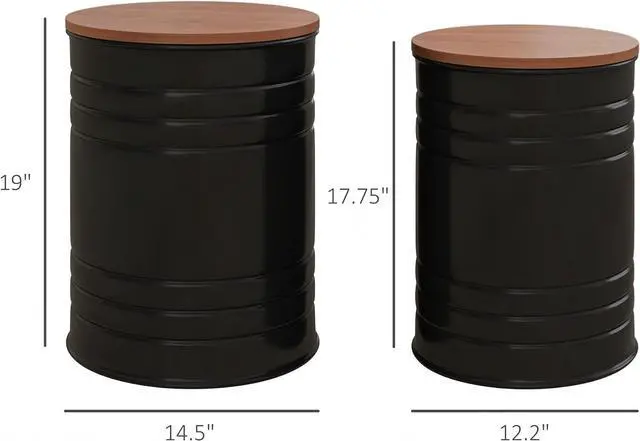 Alt view image 3 of 7 - HOMCOM Nesting End Table Set of 2 with Round Storage Ottoman Stool Black