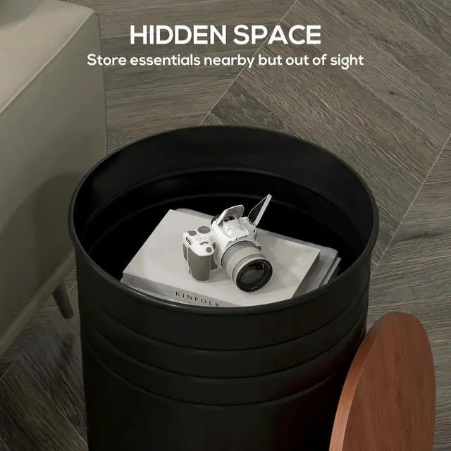 Alt view image 5 of 7 - HOMCOM Nesting End Table Set of 2 with Round Storage Ottoman Stool Black