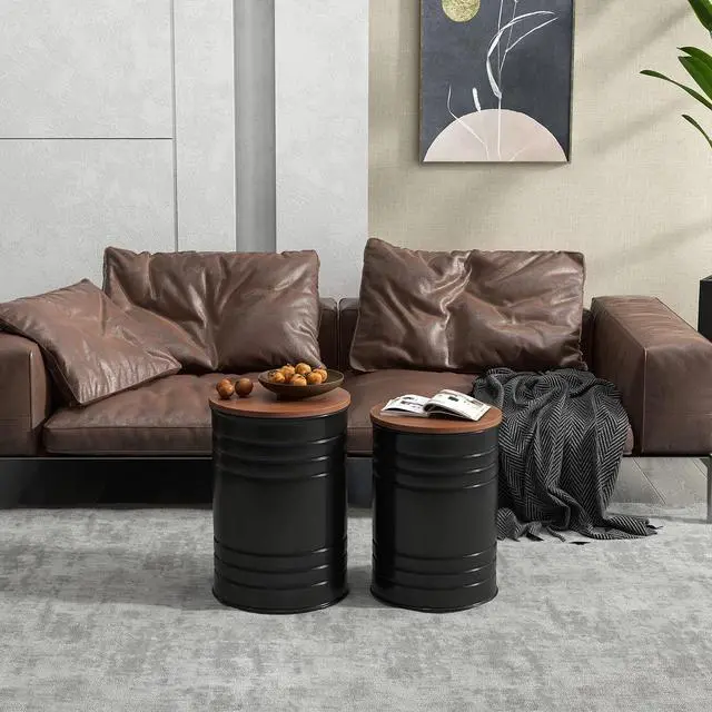 Alt view image 7 of 7 - HOMCOM Nesting End Table Set of 2 with Round Storage Ottoman Stool Black