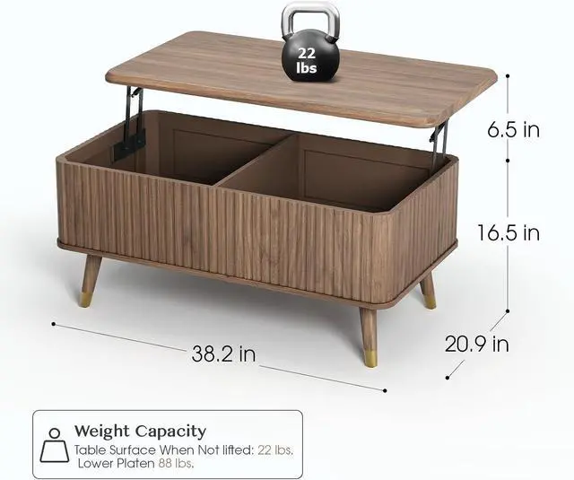 Alt view image 2 of 7 - JOINICE Walnut Lift Top Coffee Table with Storage for Living Room,38"