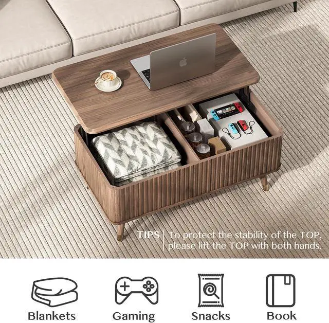 Alt view image 4 of 7 - JOINICE Walnut Lift Top Coffee Table with Storage for Living Room,38"