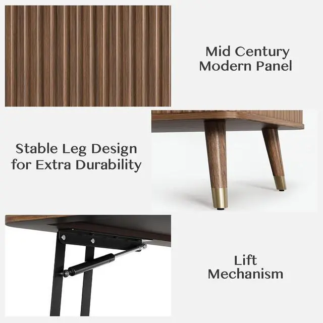 Alt view image 5 of 7 - JOINICE Walnut Lift Top Coffee Table with Storage for Living Room,38"