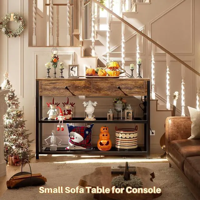 Alt view image 2 of 7 - Ecoprsio 32" Small Entryway Table with Outlets, Console Table with Drawers
