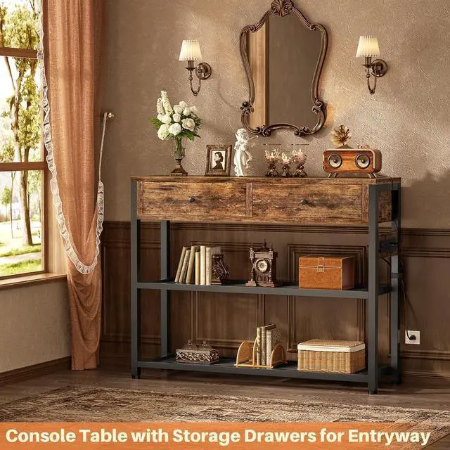 Alt view image 6 of 7 - Ecoprsio 32" Small Entryway Table with Outlets, Console Table with Drawers