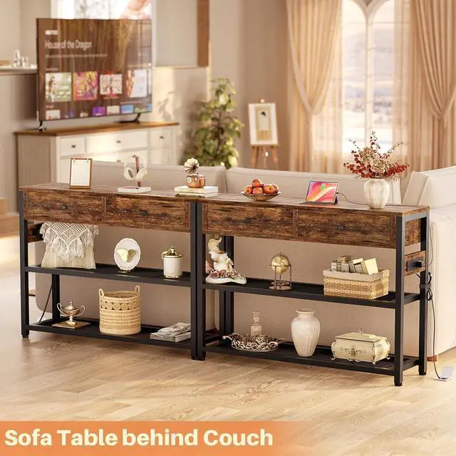 Alt view image 7 of 7 - Ecoprsio 32" Small Entryway Table with Outlets, Console Table with Drawers