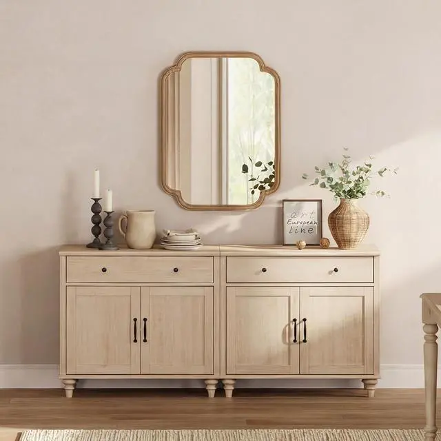 Alt view image 4 of 6 - WAMPAT Farmhouse Buffet Cabinet with 4 Doors and 2 Drawers, Beige, 68 inch