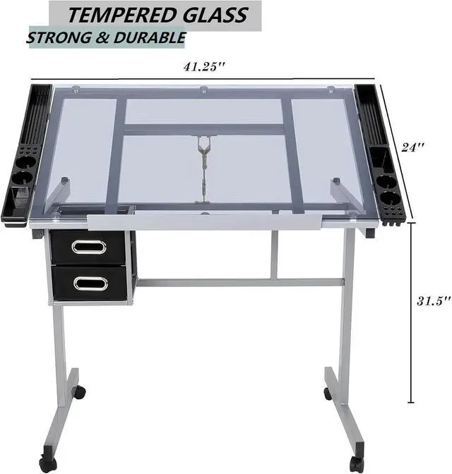 Alt view image 3 of 7 - ZENY Glass Drafting Table for Artists