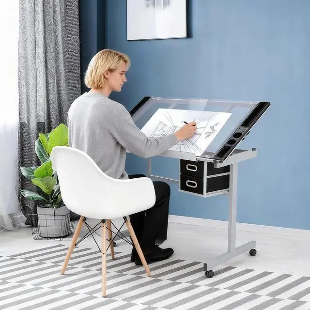 Alt view image 6 of 7 - ZENY Glass Drafting Table for Artists