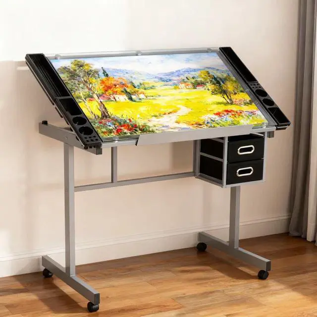 Alt view image 7 of 7 - ZENY Glass Drafting Table for Artists