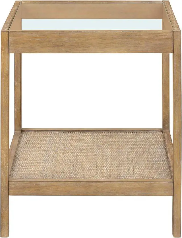 Alt view image 3 of 7 - Nathan James 33301 Hayes Solid Wood Nightstand, Bedside, End or Side Table in Light Brown Wood Finish & Glass Top with Open Storage Shelf, 18 in x 18 in x 22 in