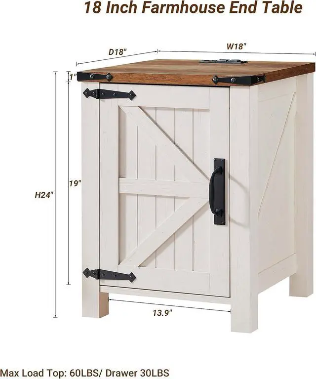 Alt view image 2 of 6 - OKD 18" Farmhouse End Table with Charging Station, Antique White