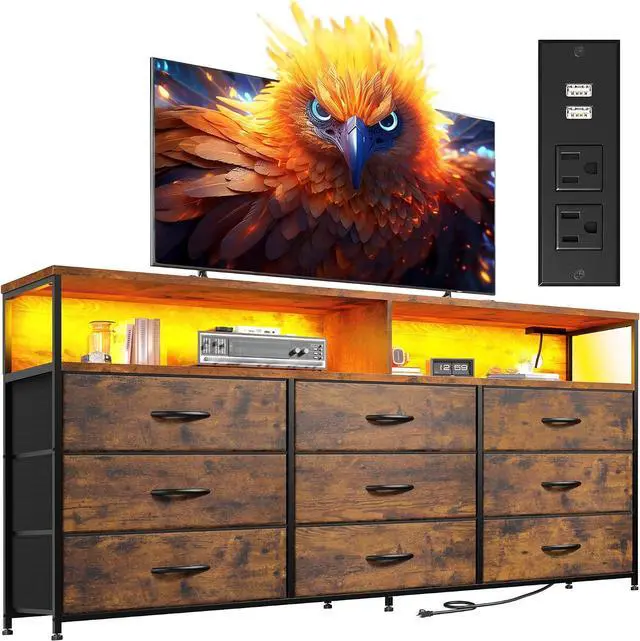 Main image of EnHomee 55" W Dresser for Bedroom with Charging Station & LED Light,Brown