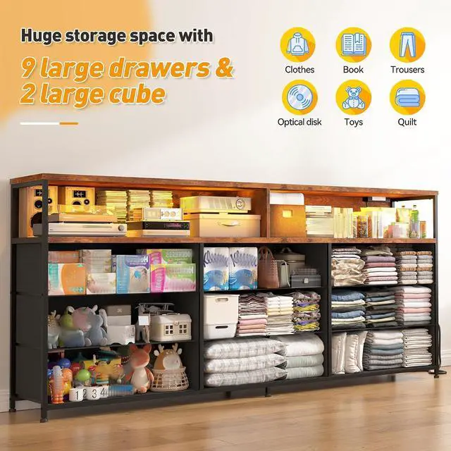 Alt view image 5 of 7 - EnHomee 55" W Dresser for Bedroom with Charging Station & LED Light,Brown