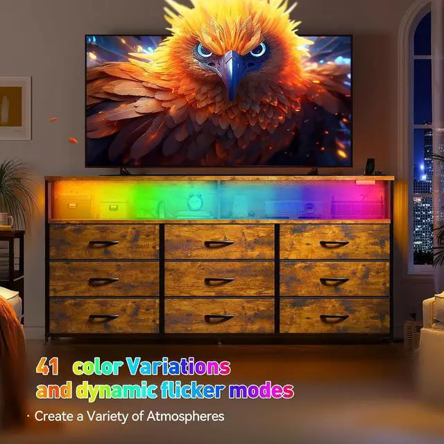 Alt view image 6 of 7 - EnHomee 55" W Dresser for Bedroom with Charging Station & LED Light,Brown