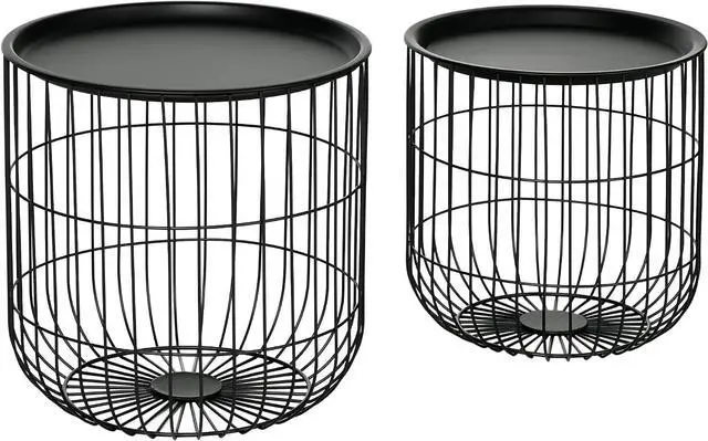 Main image of HOMCOM Nesting Coffee Tables Round Wire Basket Table Set of 2 Black