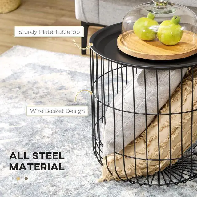 Alt view image 5 of 7 - HOMCOM Nesting Coffee Tables Round Wire Basket Table Set of 2 Black