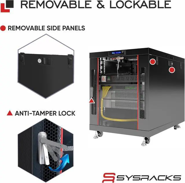 Alt view image 5 of 7 - 19" Server Rack Cabinet 12U 35" Deep Network Cabinet Enclosure with Glass Door, Locking Panels, Cooling Fans, PDU & Shelf, IT Rack for Servers, Switches, AV Equipment